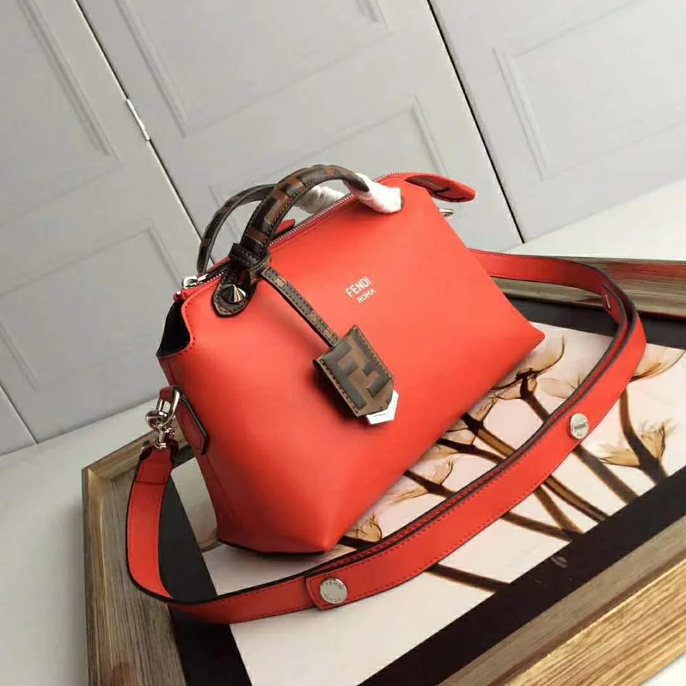 Fendi By the Way Regular Leather Boston Bag for Women in Red Fendi By the Way Regular Leather Boston Bag for Women in Red