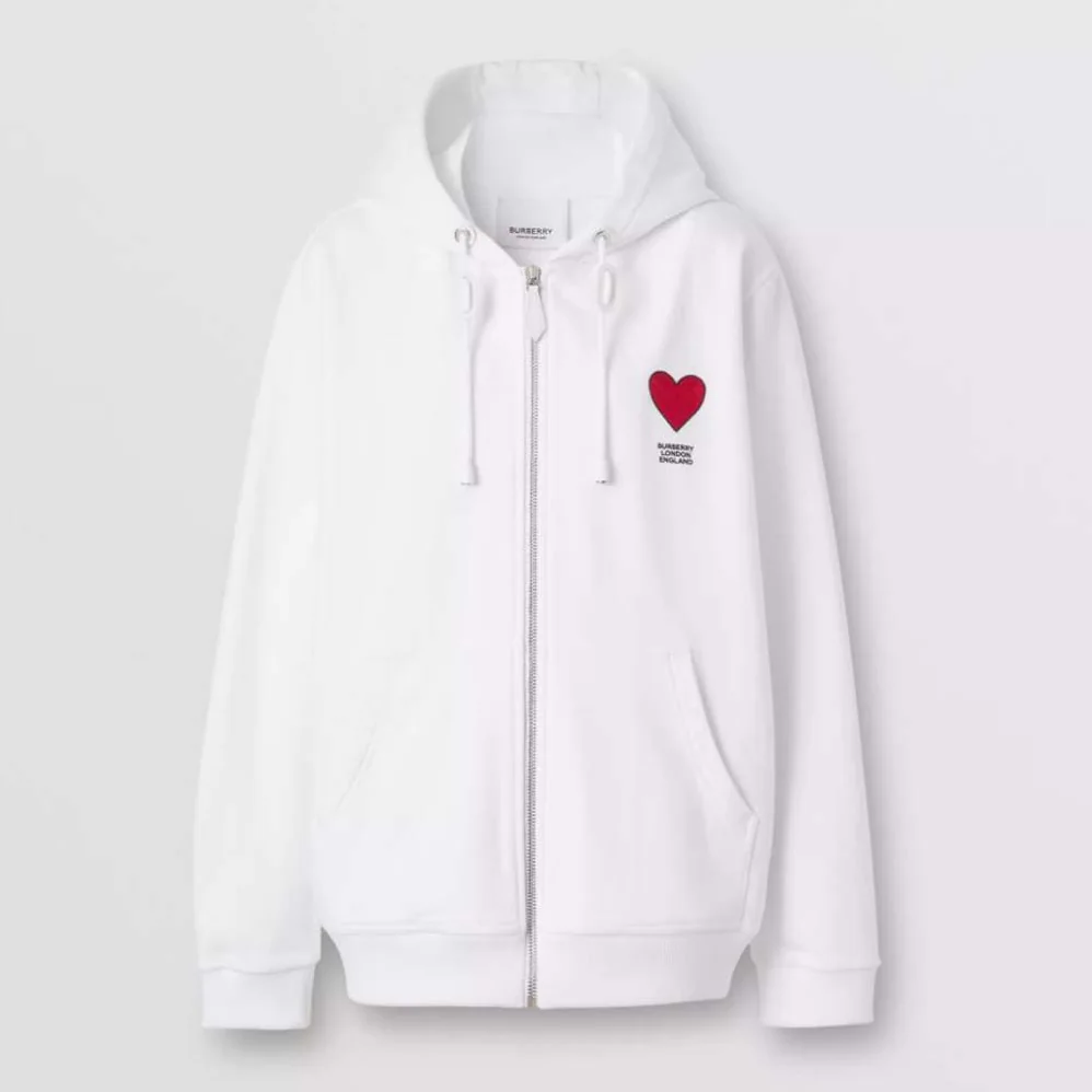 Burberry Heart Motif Cotton Hooded Top for Men in White