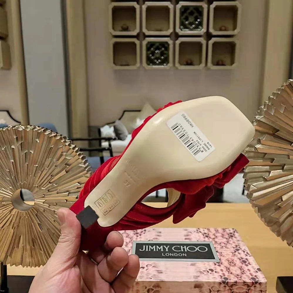Jimmy Choo Flaca Sandal 100 Red Velvet Sandal with Bow for Women Jimmy Choo Flaca Sandal 100 Red Velvet Sandal with Bow for Women