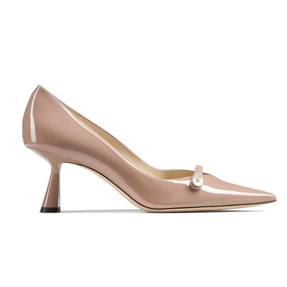 Jimmy Choo Rosalia 65 Ballet Pink Patent Pointed Pumps with Pearl Detail for Women Jimmy Choo Rosalia 65 Ballet Pink Patent Pointed Pumps with Pearl Detail for Women