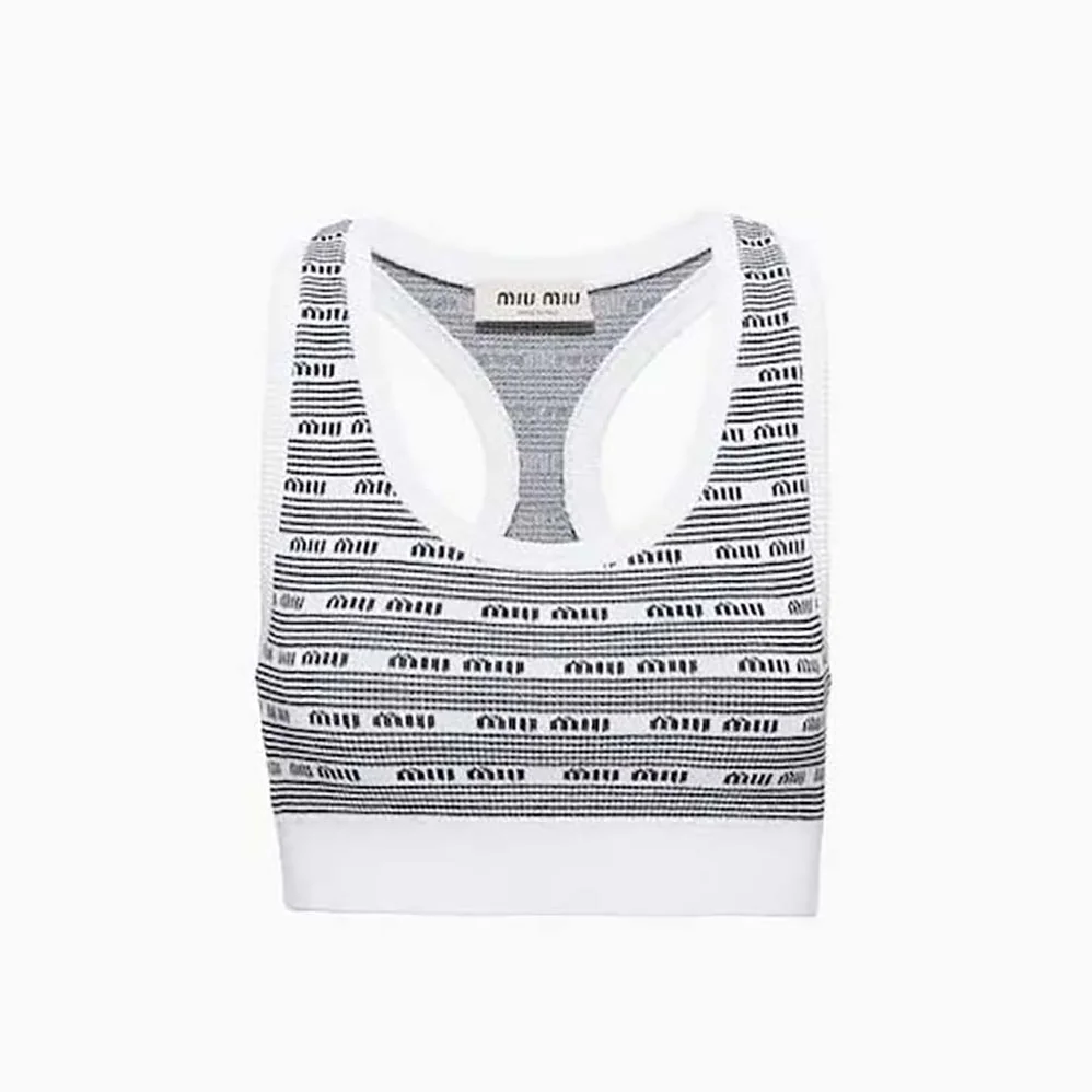 Miu Miu Viscose Top with Jacquard Logo for Women Miu Miu Viscose Top with Jacquard Logo for Women