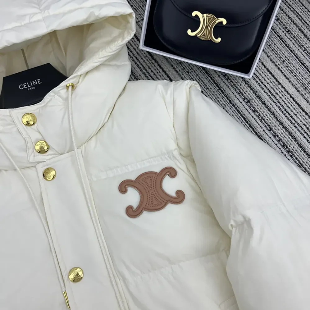 Celine Triomphe Cropped Down Jacket in Lightweight Nylon for Women in White