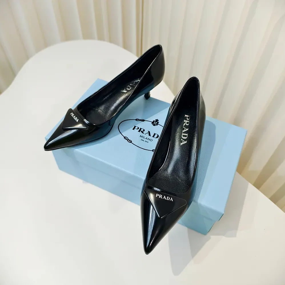 Prada Brushed Leather Pumps for Women in Black