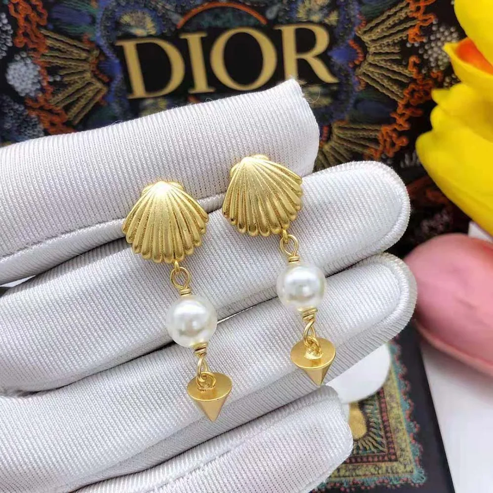 Dior Sea Garden Earrings Gold-Finish Metal and White Resin Pearls for Women