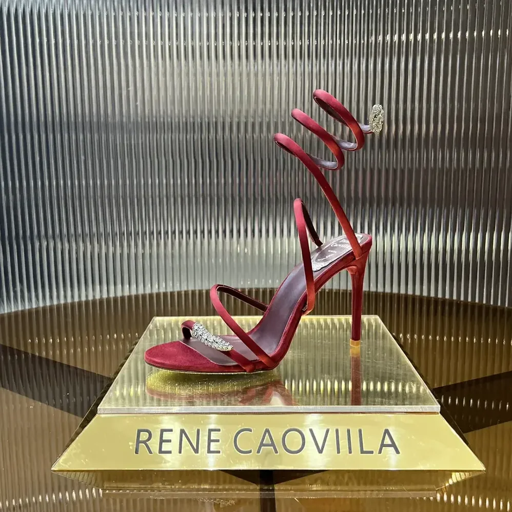 Rene Caovilla Serpente Midnight Red Sandal with Crystals 105 for Women