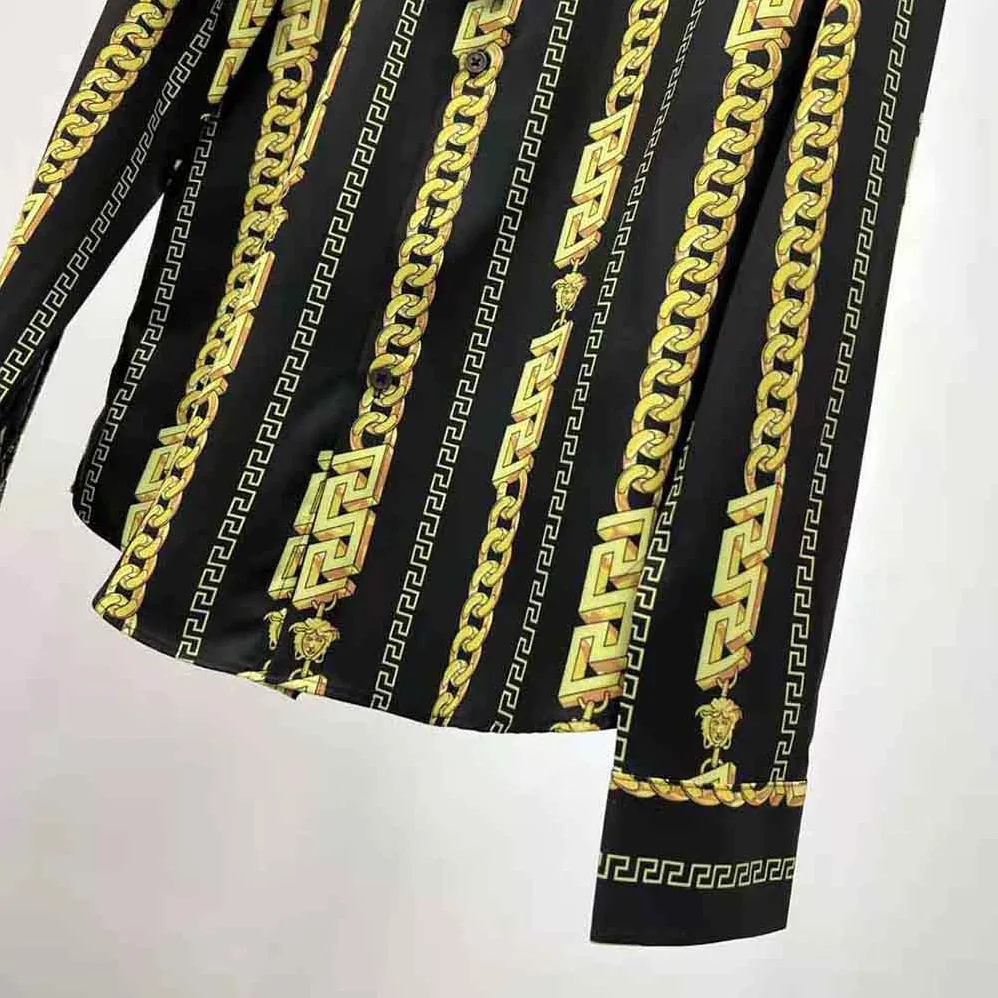 Versace Chain Pinstripe Shirt Features a Classic Silhouette for Women in Black