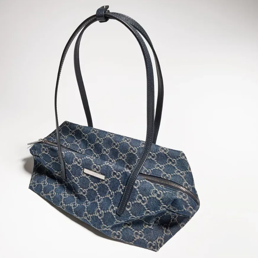 Gucci Melrose Boston Medium Shoulder Bag in Dark Blue Palladium Hardware