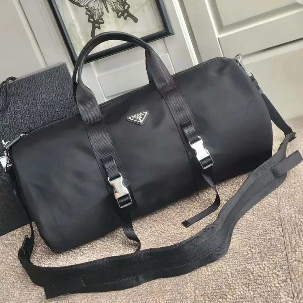 Prada Re-Nylon and Saffiano Leather Duffle Bag for Unisex in Black