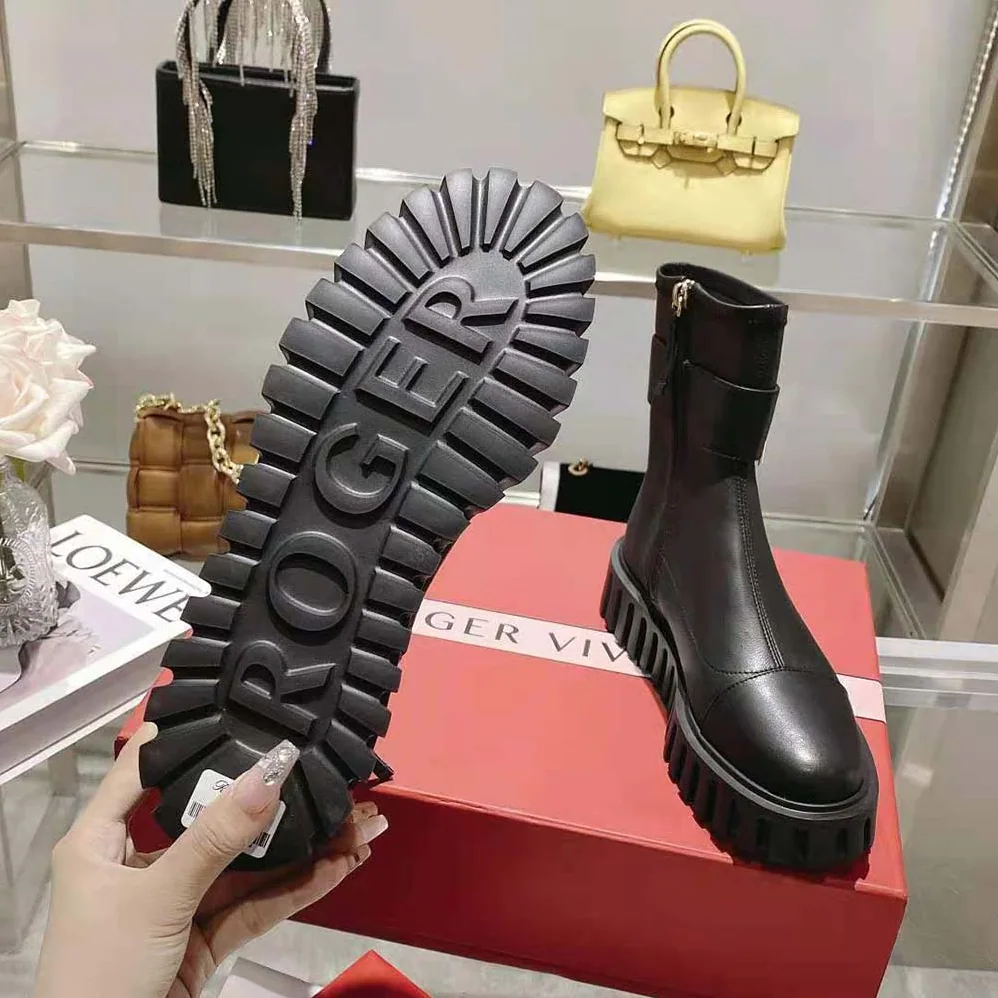 Roger Vivier Viv' Go-Thick Metal Buckle Stretch Ankle Boots in Soft Leather for Women Roger Vivier Viv' Go-Thick Metal Buckle Stretch Ankle Boots in Soft Leather for Women