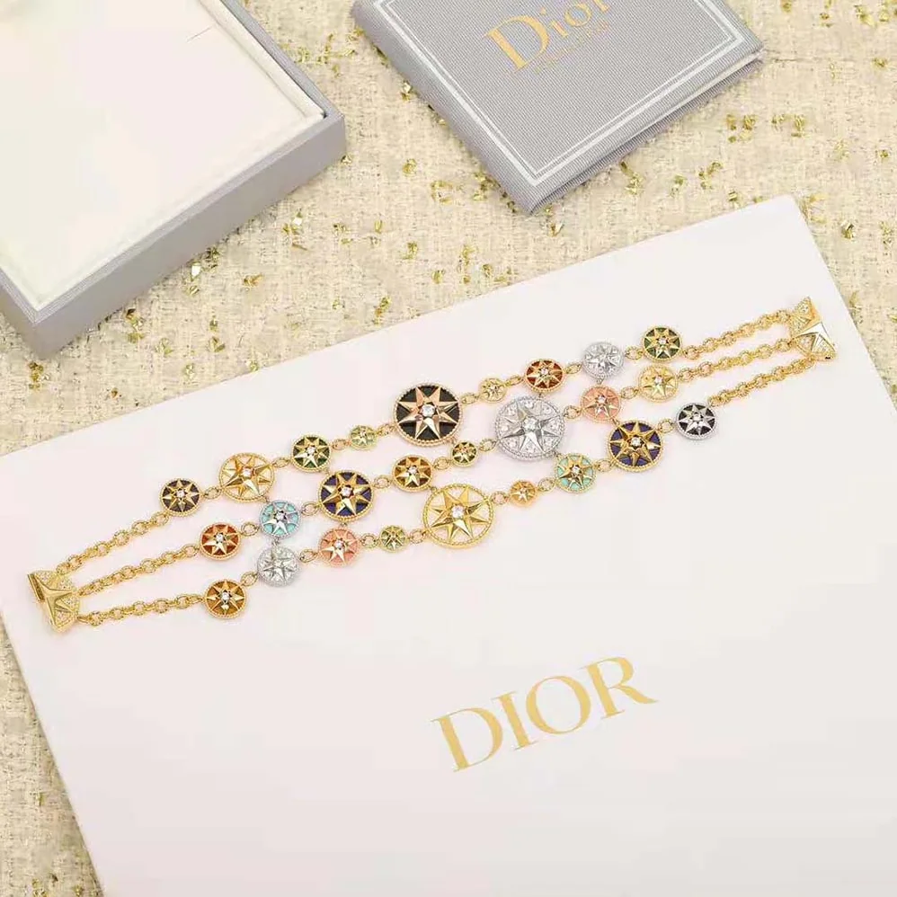 Dior Rose Des Vents Cuff Bracelet Yellow Pink and White Gold Diamonds for Women