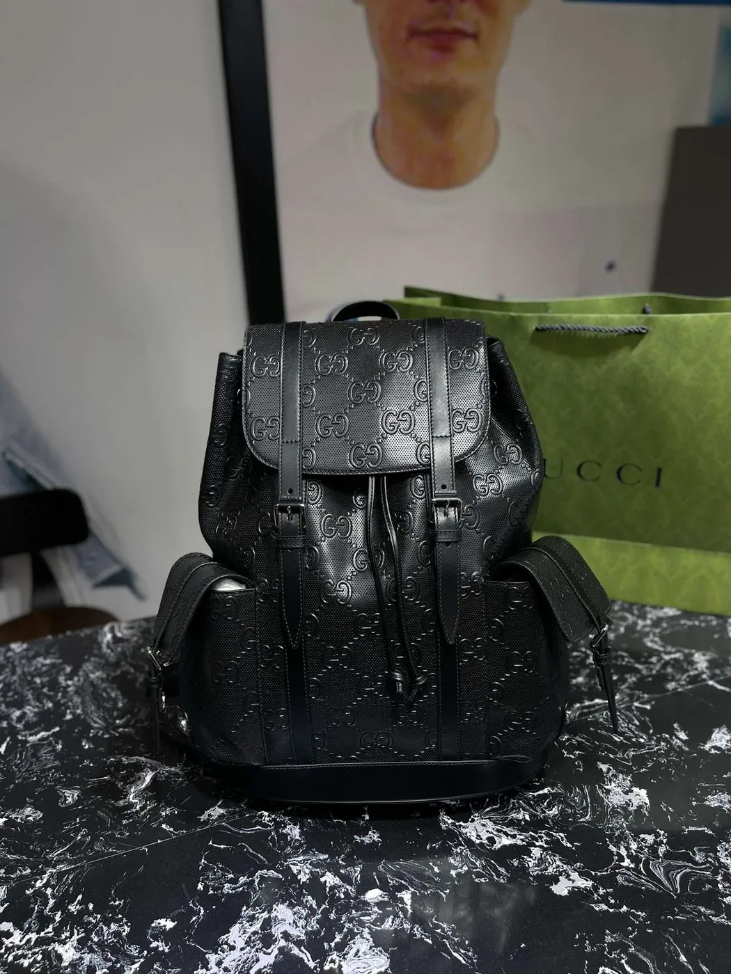 Gucci Embossed Backpack GG Black / Gucci Embossed Backpack GG Black /