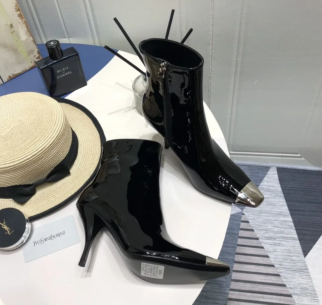 Saint Laurent Marita Square Toe Stiletto Ankle Boots Black YSL Saint Laurent Marita Square Toe Stiletto Ankle Boots Black YSL