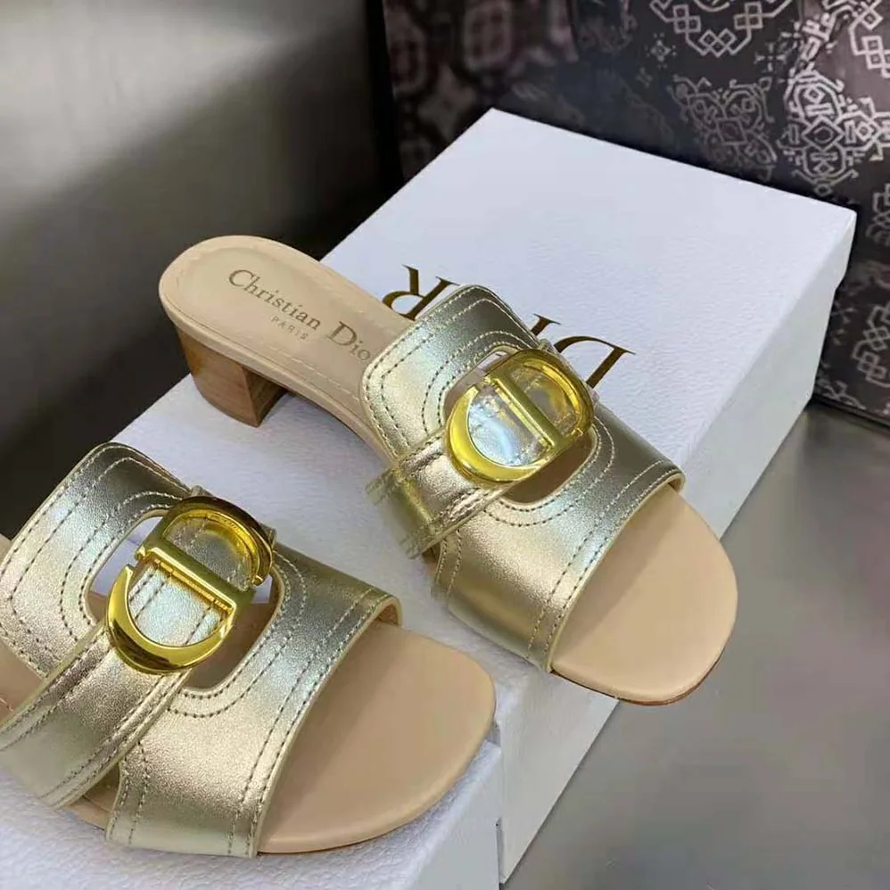 Dior 30 Montaigne Heeled Slide Platinum for Women in Tone Metallic Calfskin Dior 30 Montaigne Heeled Slide Platinum for Women in Tone Metallic Calfskin