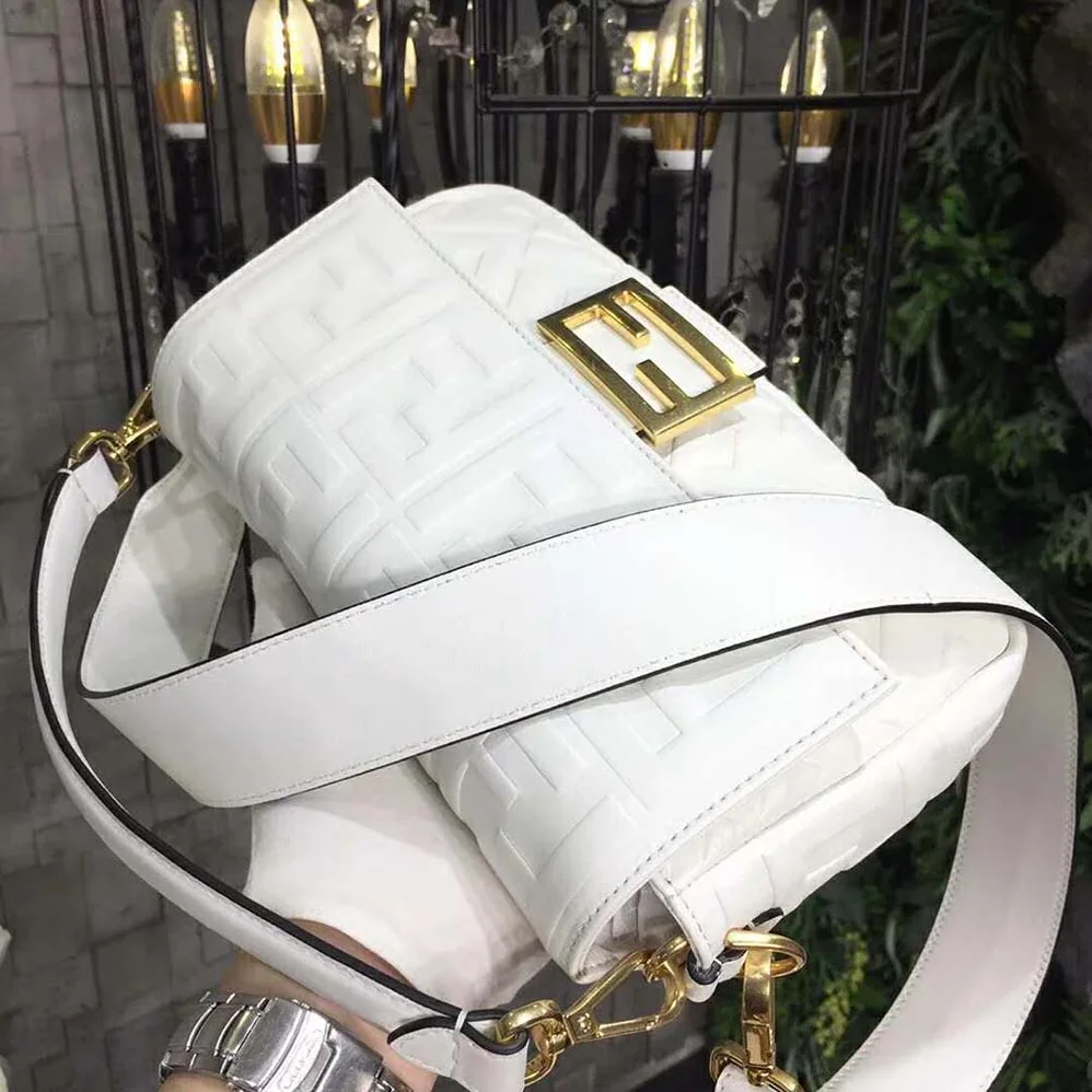 Fendi Iconic Baguette Leather Bag in Medium Size for Women in White