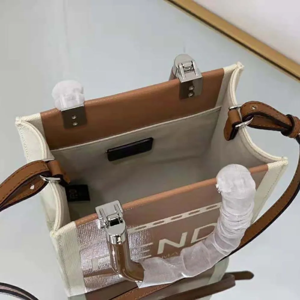Fendi Mini Sunshine Shopper Brown Patent Leather and Canvas Mini for Women in Bag