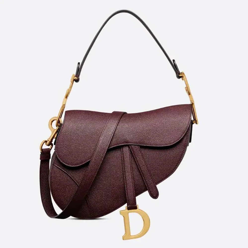 Dior Saddle Bag with Strap Plum Grained Calfskin for Women Dior Saddle Bag with Strap Plum Grained Calfskin for Women