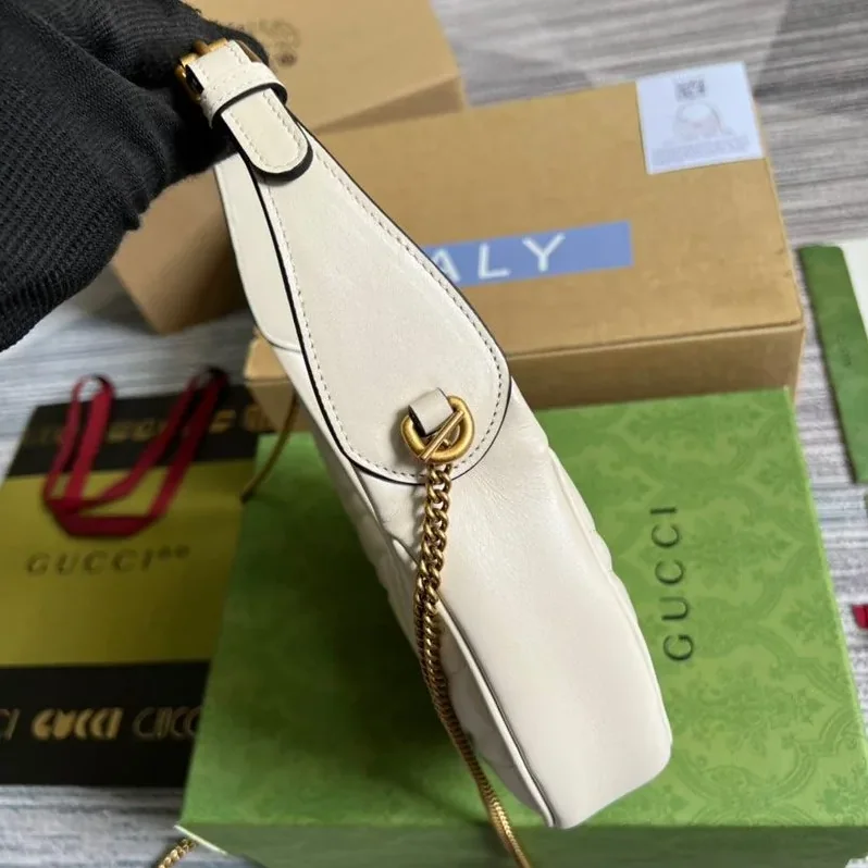 Gucci Marmont Half Moon Shaped Mini Bag in White Gold Hardware