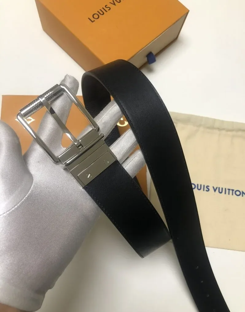 Louis Vuitton Sliver Tone Buckle Damier Belt Black
