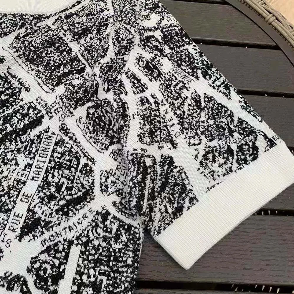 Dior T-shirt White and Black Linen, Cashmere and Silk Knit with Plan de Paris Motif for Women