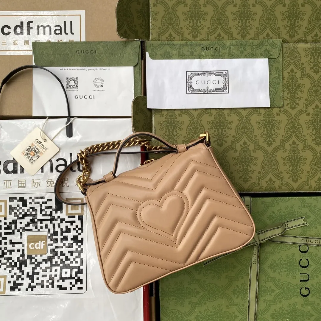 Gucci GG Marmont Mini Top Handle Bag Beige Gucci GG Marmont Mini Top Handle Bag Beige