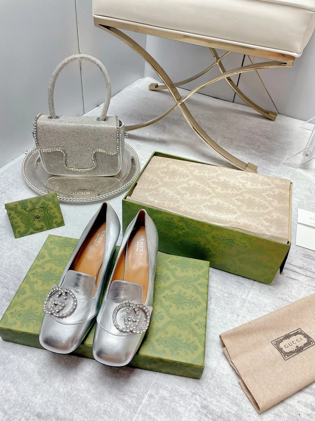 Gucci Mid-Heel Pump With GG Logo Silver for Women Gucci Mid-Heel Pump With GG Logo Silver for Women