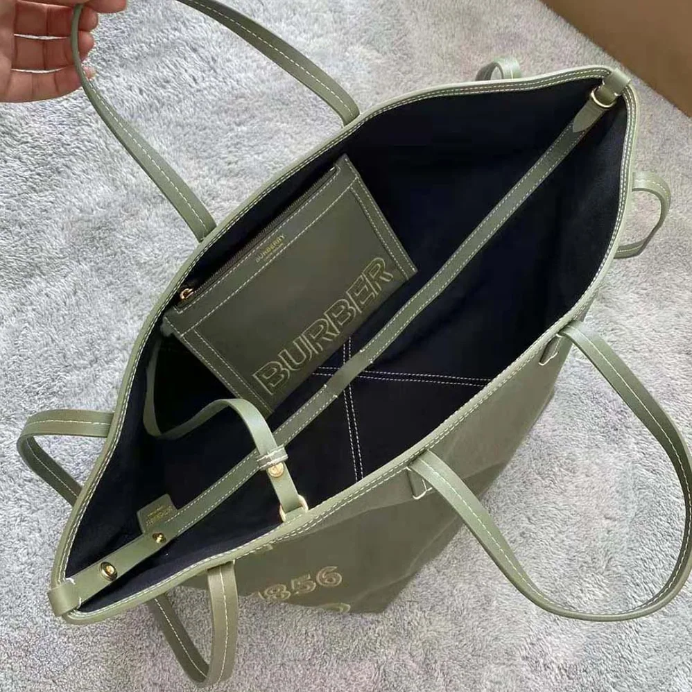 Burberry Mini Horseferry Linen Cotton Canvas Beach Tote for Women in Green