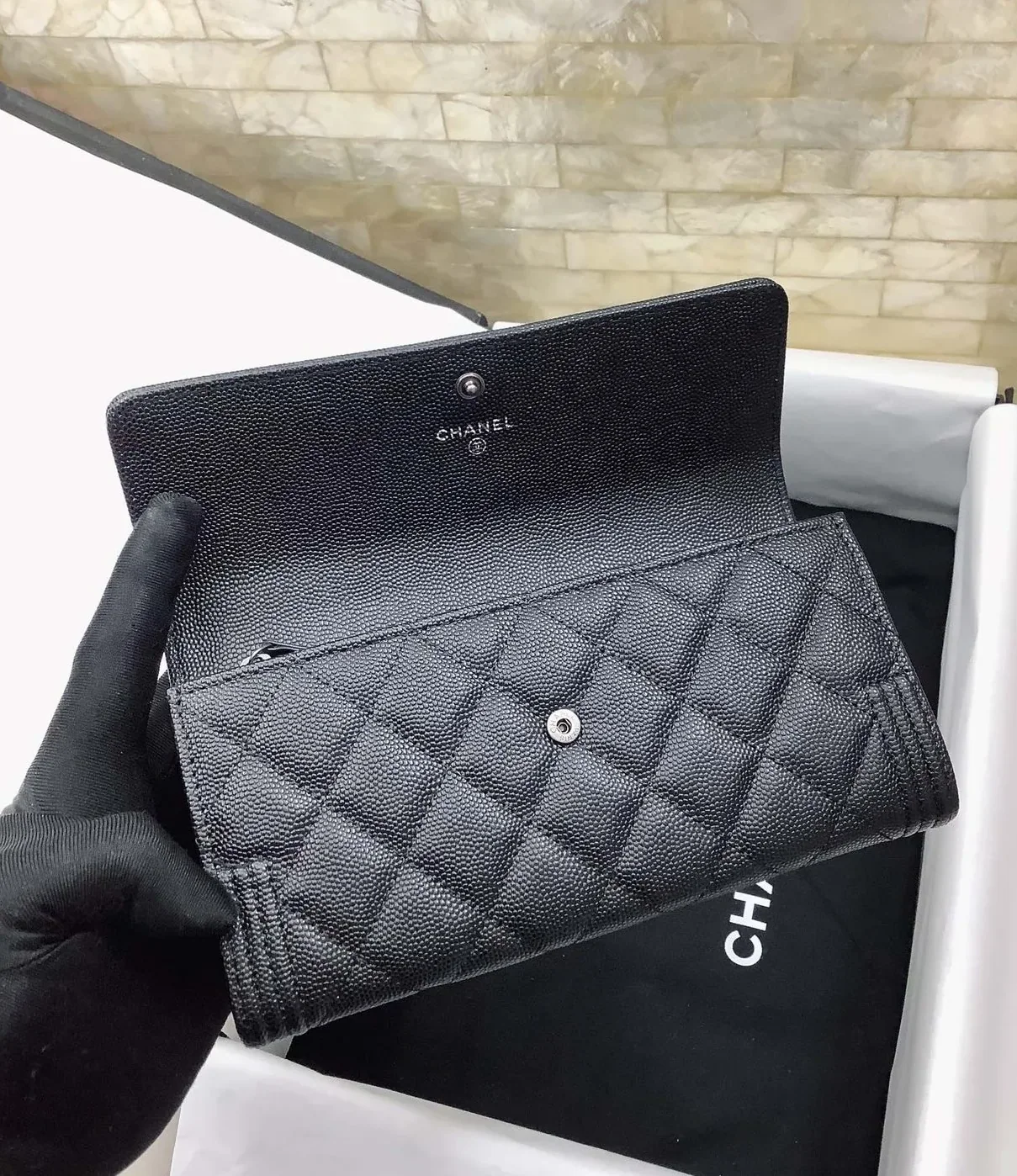 Chanel CO-CO Long Flap Wallet in Black with Silver Hardware , /
