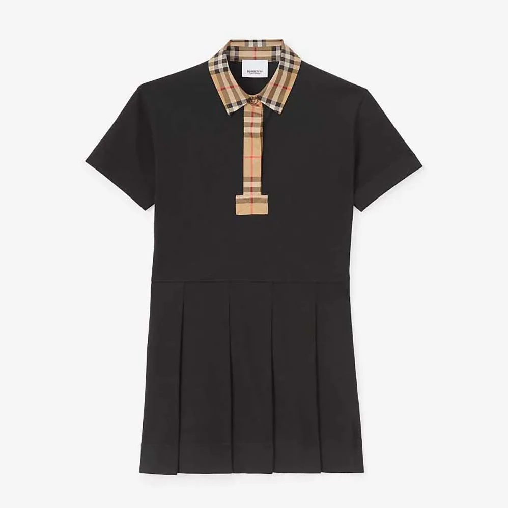 Burberry Girls' Vintage Check Trim Cotton Piqué Polo Shirt Dress in Black Burberry Girls' Vintage Check Trim Cotton Piqué Polo Shirt Dress in Black