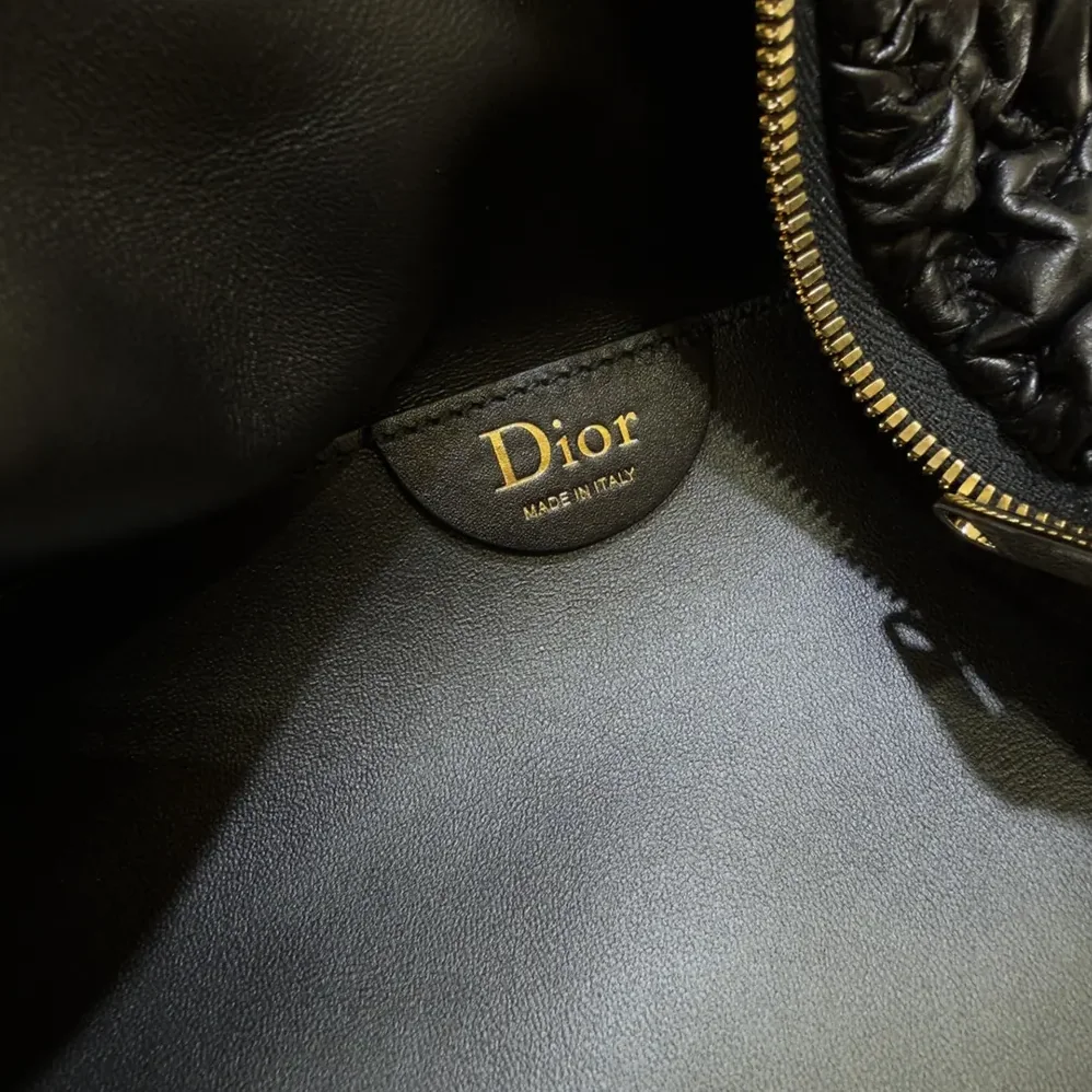 Dior Small Dior Crunchy Bag Black Puffy Macrocannage Calfskin for Women