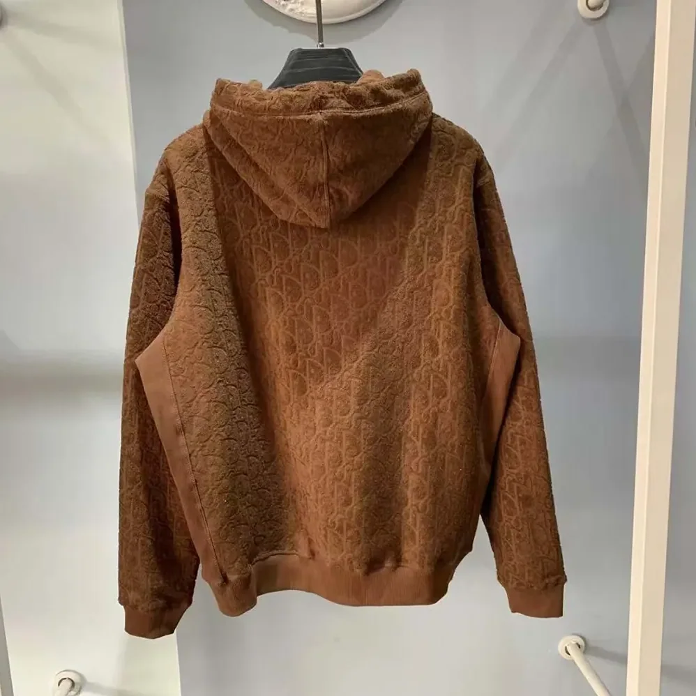 Dior Oblique Relaxed-Fit Hooded Sweatshirt Brown Terry Cotton Jacquard for Men