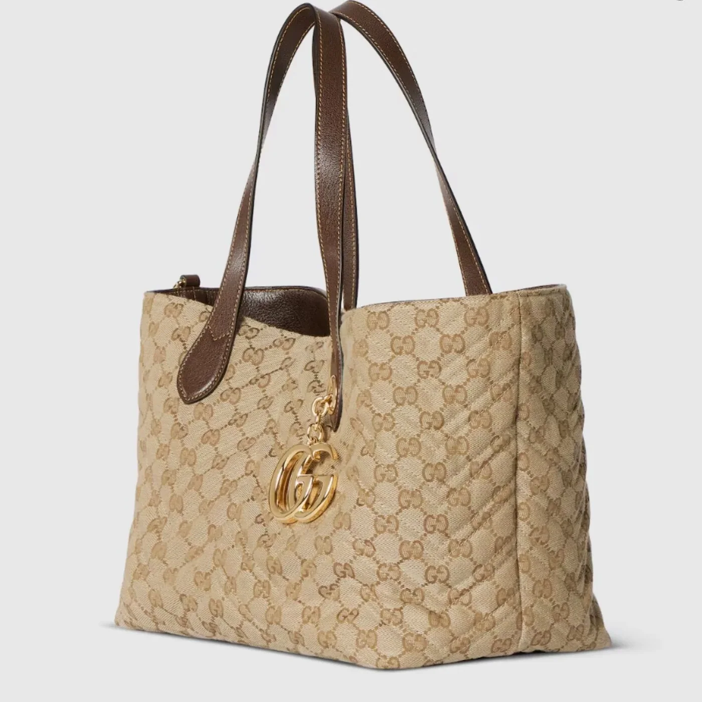Gucci Marmont Medium Tote Bag / Sand/ Dark Brown Gold Hardware