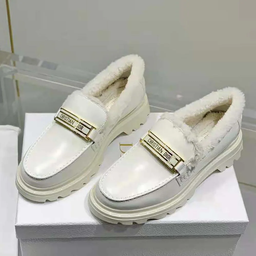 Dior Code Loafer White Brushed Calfskin and Shearling for Women Dior Code Loafer White Brushed Calfskin and Shearling for Women