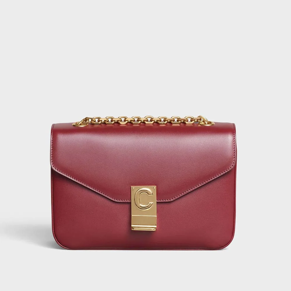 Celine Medium C Bag in Shiny Calfskin Leather for Women in Maroon Celine Medium C Bag in Shiny Calfskin Leather for Women in Maroon