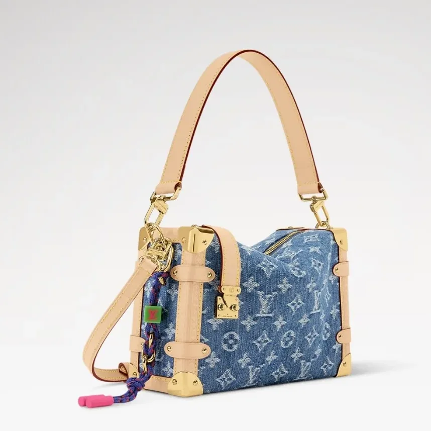 Louis Vuitton Side Trunk MM Shoulder Bag in Blue Denim Gold Hardware