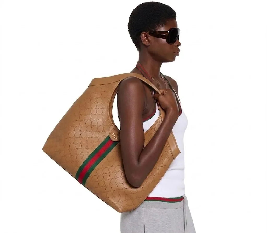 Gucci Giglio Large Tote Bag in Dark Beige Gold Hardware