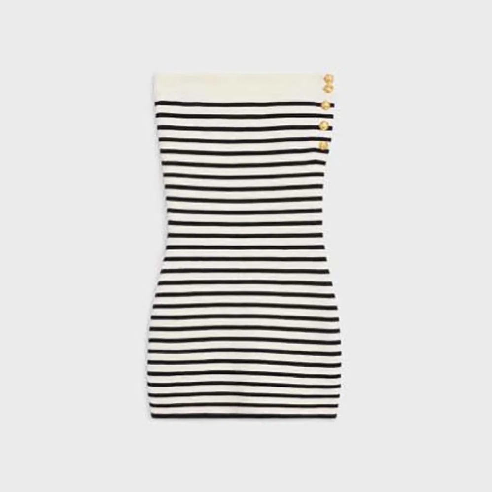 Celine Bandeau Dress in Striped Wool for Women in White Celine Bandeau Dress in Striped Wool for Women in White