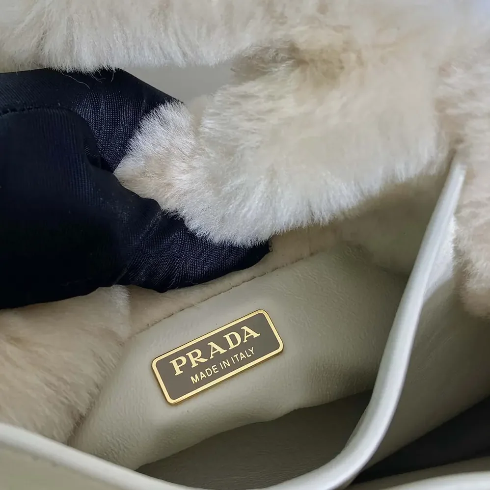Prada Shearling Mini Handbag for Women in Beige