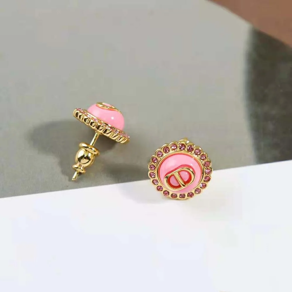Dior Petit CD Stud Earrings Gold-Finish Metal Pink Crystals and Light Pink Glass for Women Dior Petit CD Stud Earrings Gold-Finish Metal Pink Crystals and Light Pink Glass for Women