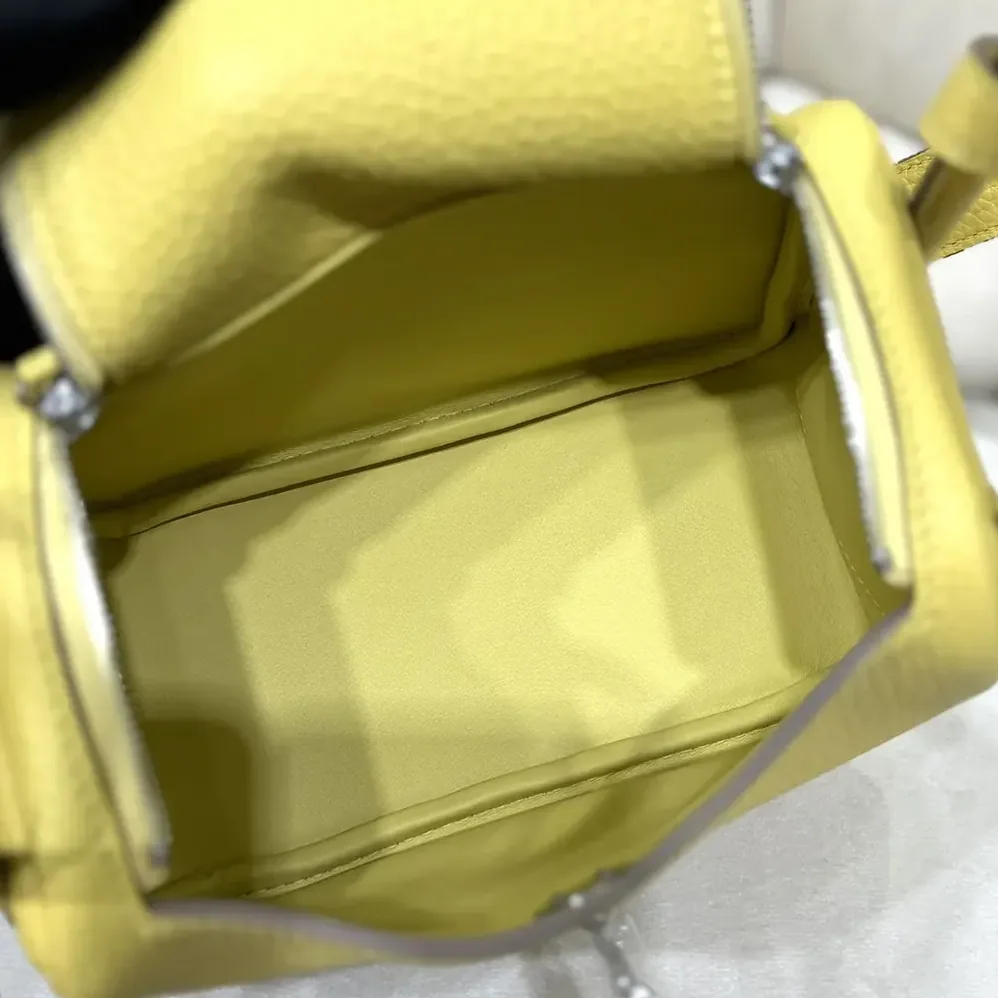 Hermes Lindy Mini 19 in Clemence Leather for Women in Yellow/Silver Hermes Lindy Mini 19 in Clemence Leather for Women in Yellow/Silver