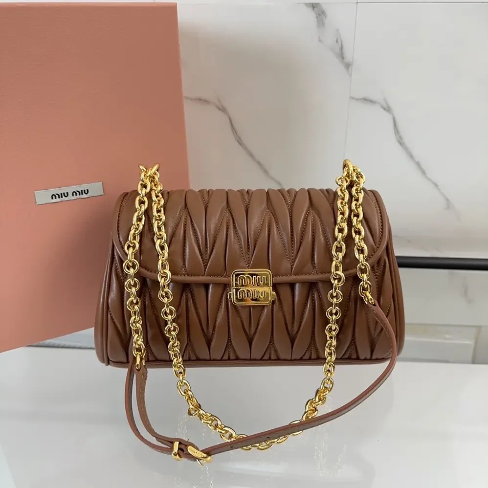 Miu Miu Matelassé Nappa Leather Shoulder Bag for Women in Brown