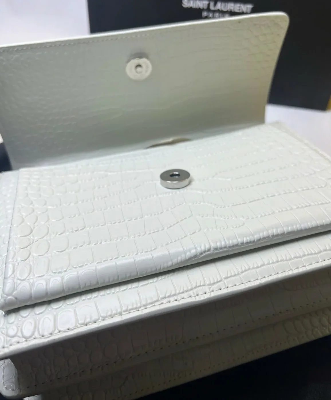 Saint Laurent Sunset Chain Bag White With Silver Hardware in YSL Saint Laurent Sunset Chain Bag White With Silver Hardware in YSL