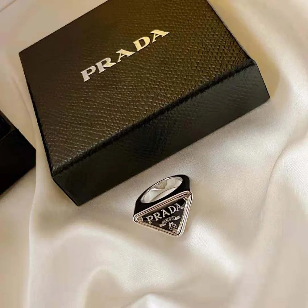 Prada 925 Sterling Silver with Enamel Symbole Ring for Women Prada 925 Sterling Silver with Enamel Symbole Ring for Women