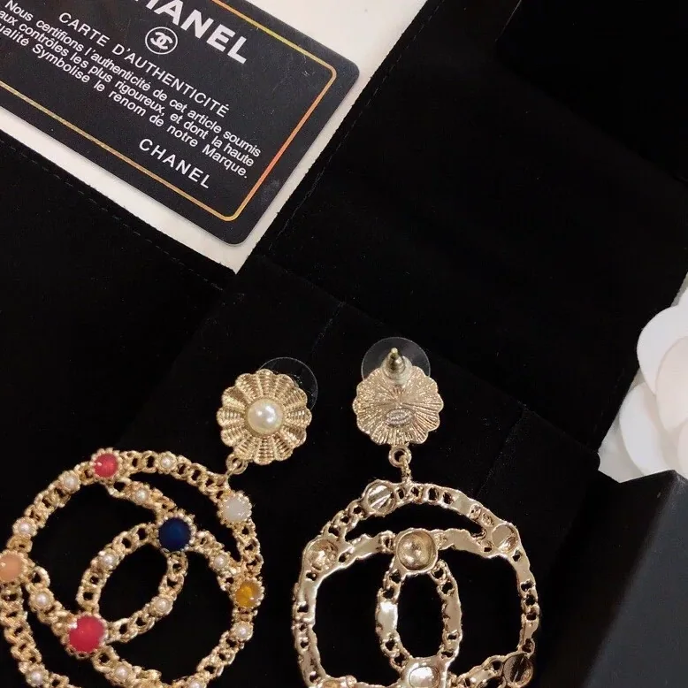 Chanel Douple C Small Chain Earrings Gold Tone