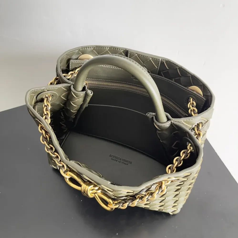 Bottega Veneta Small Andiamo Intrecciato Leather Top Handle Bag for Women in Dark Green