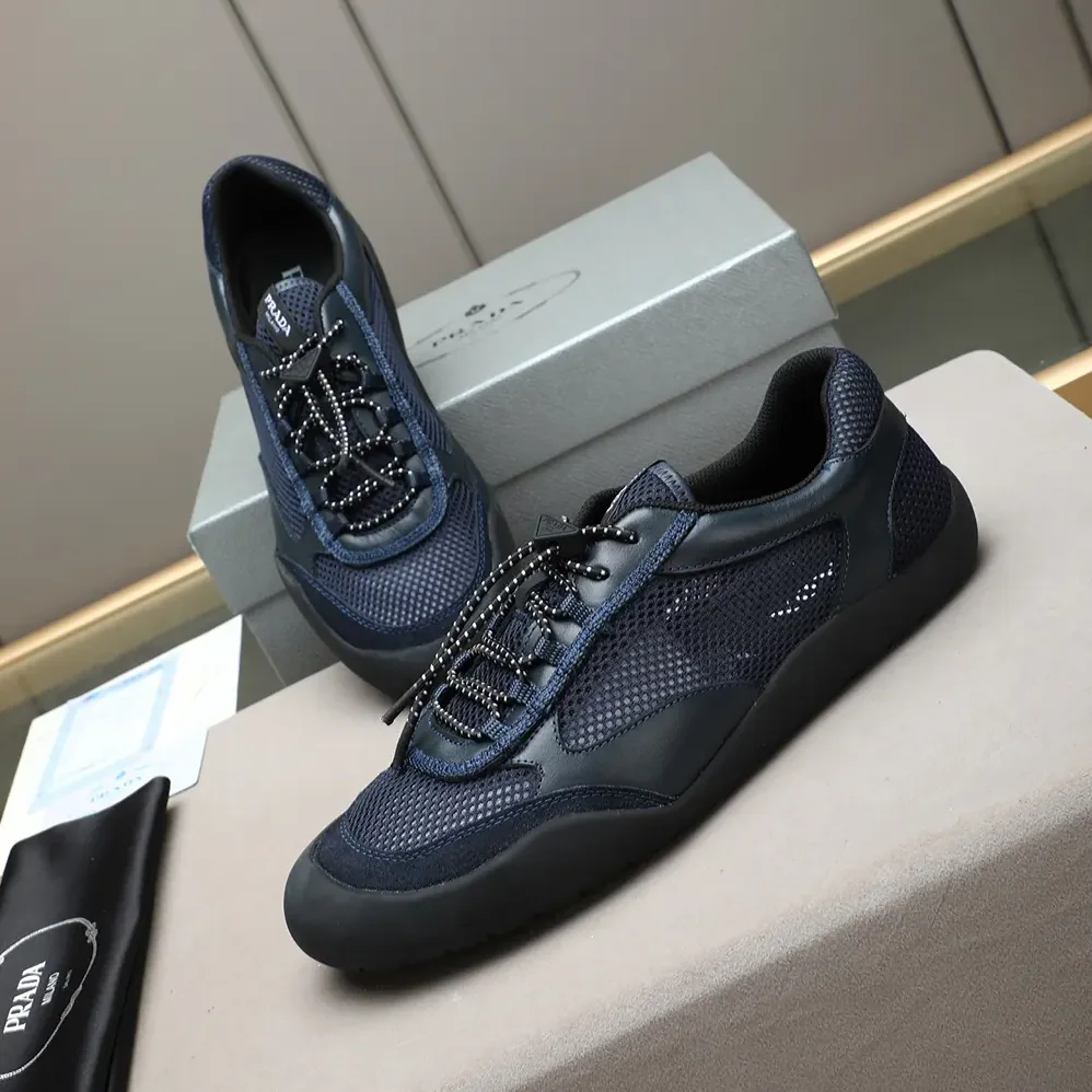 Prada Speedrock Patent Leather and Mesh Fabric Sneakers for Unisex in Navy
