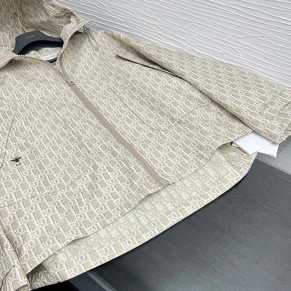 Dior Hooded Jacket Beige Technical Jacquard Taffeta with Dior Oblique Motif for Women