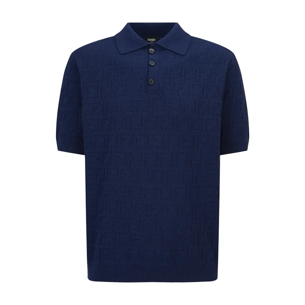 Fendi Dark Blue Cotton Tricot Polo Shirt for Men