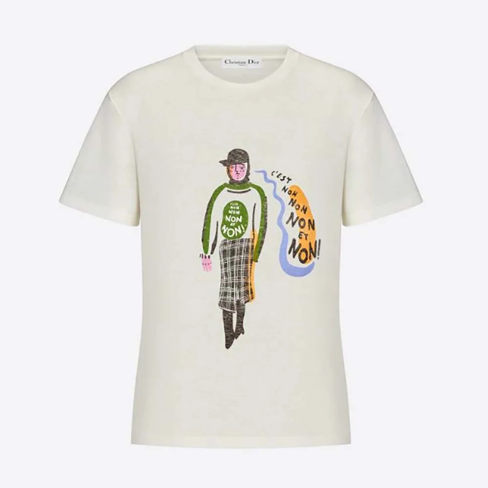 Dior ‘C'Est Non Non Non Et Non' T-shirt Ecru Cotton Jersey and Linen for Women