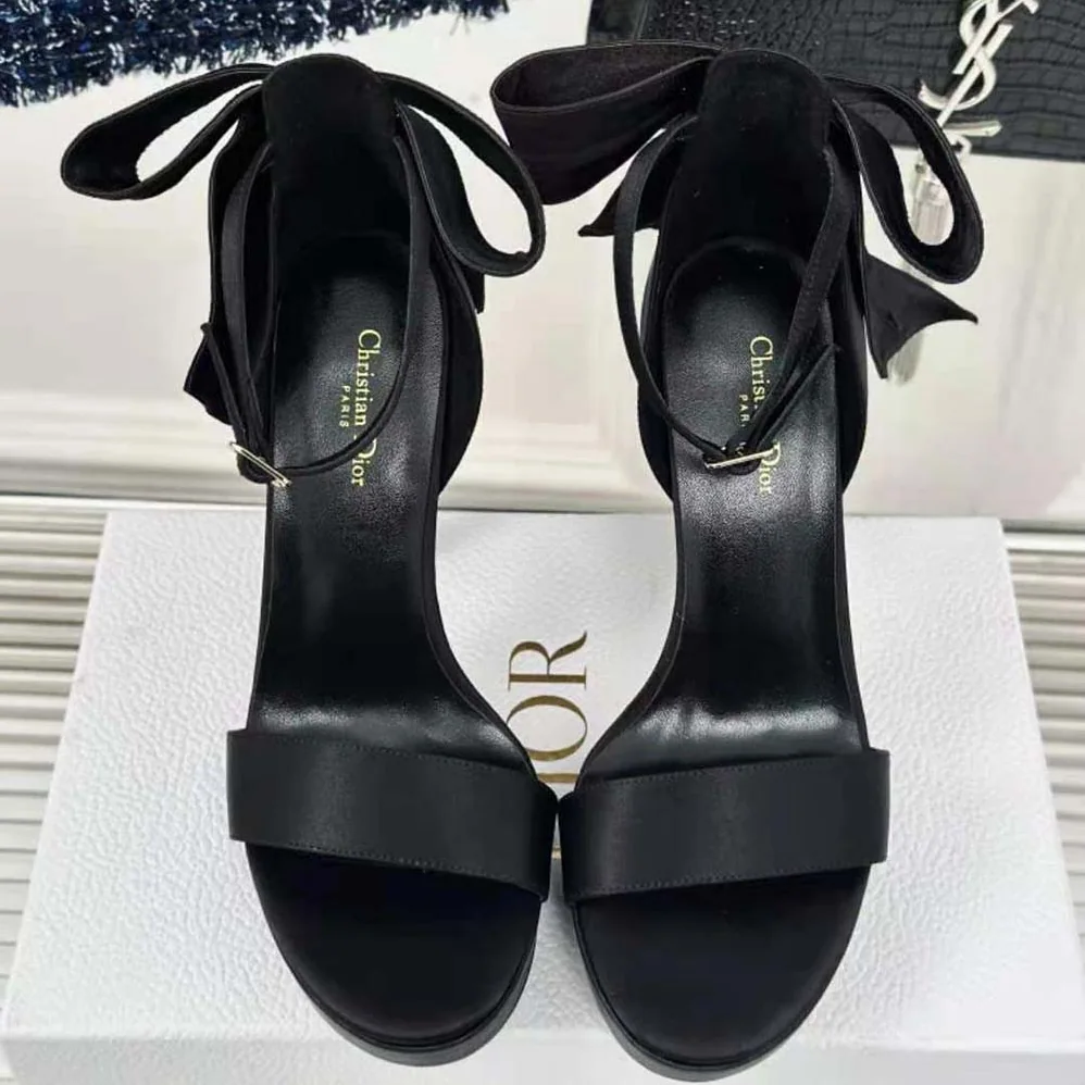 Dior Mlle Dior Heeled Sandal Black Satin for Women