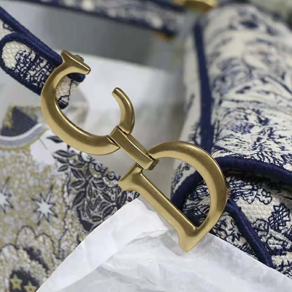 Dior Saddle Bag Blue Toile de Jouy Embroidery for Women